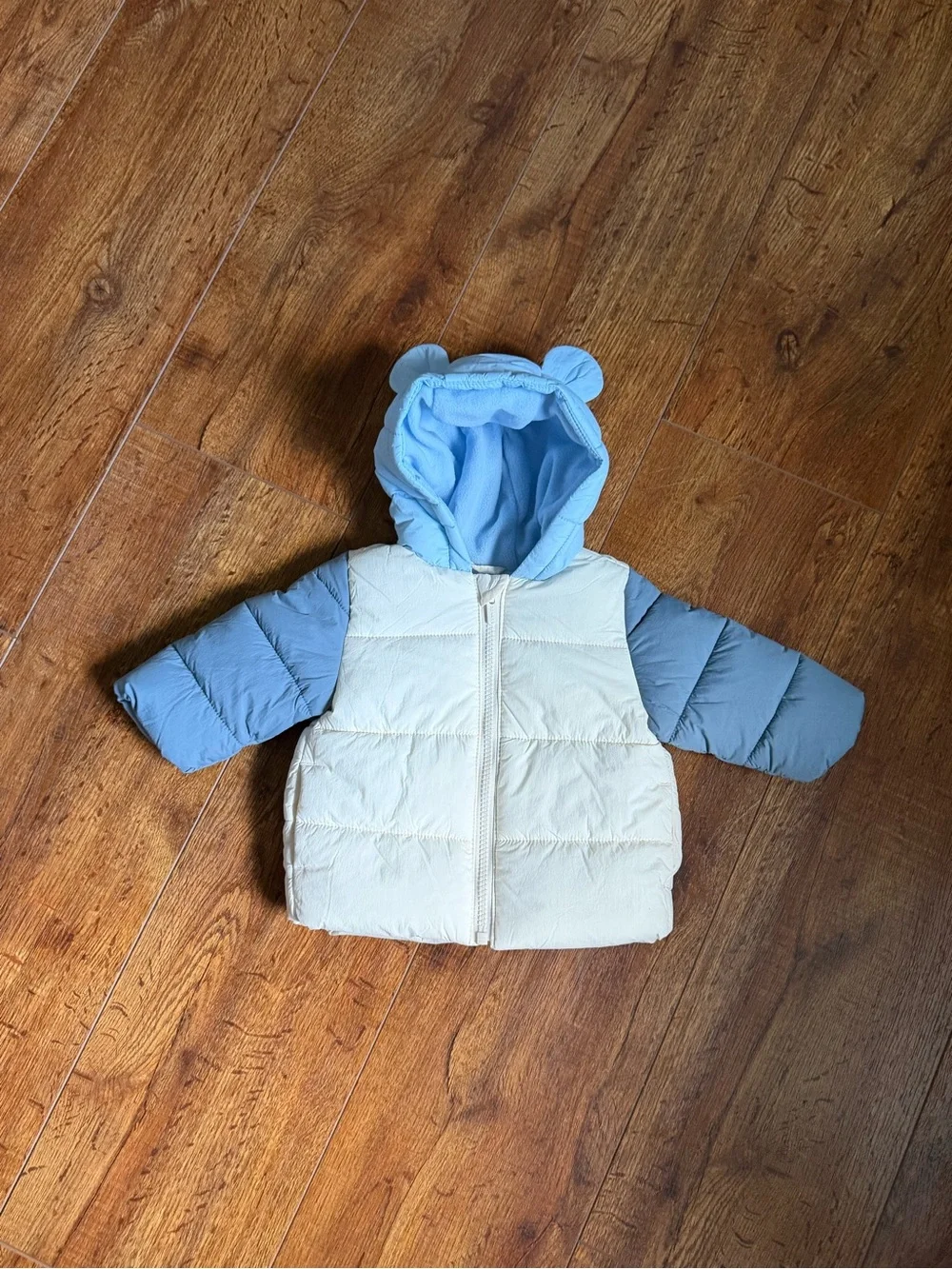 Old Navy Toddler Puffer Jacket with Bear-Ear Hood - Light Blue & White